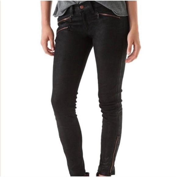 Rag & Bone Lamb Leather Jeans 26 Black Suede Zipper Pockets & Ankles Skinny - Picture 2 of 13